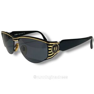 RARE VINTAGE 90s Fendi FS 298 Mask Sunglasses Black Gold Logo Y2K